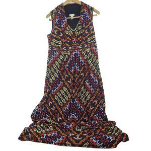 Chico's Maxi Dress Multi-Color Chain Geographic Print Sleeveless Empire Waist 1